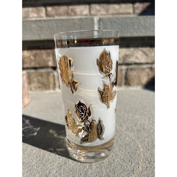 Vintage Mid Century Frosted Golden Rose Glass Tumblers. - Picture 7 of 10